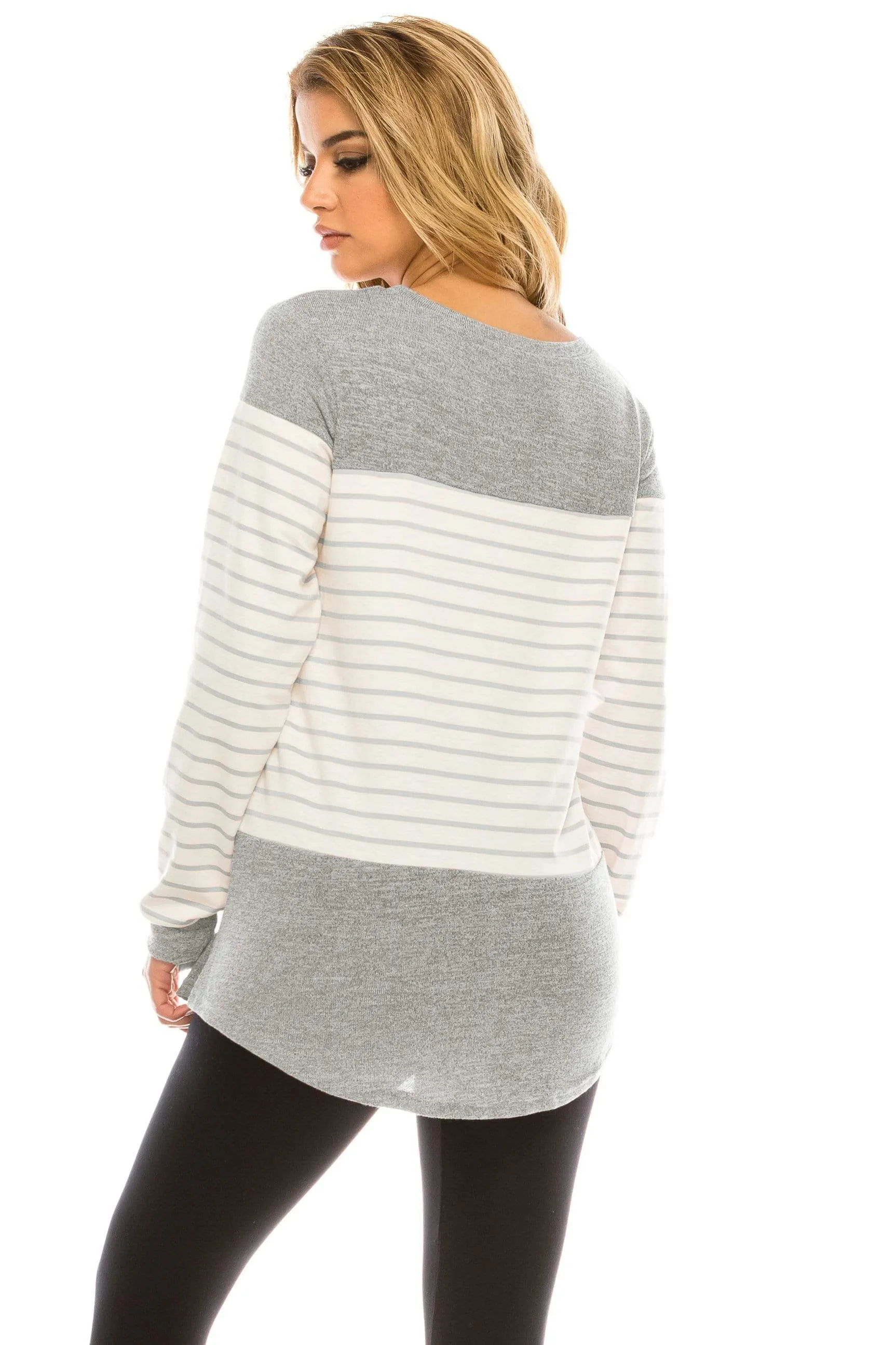 Haute Edition Women's long sleeve color block striped top