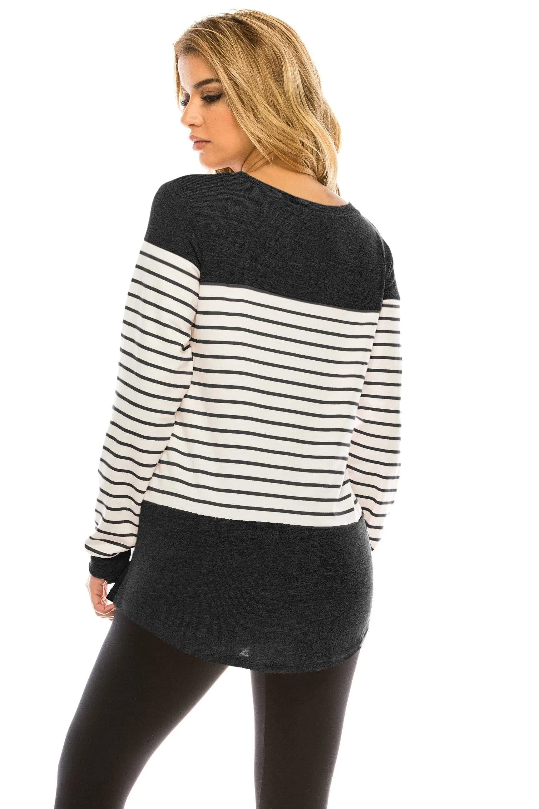 Haute Edition Women's long sleeve color block striped top