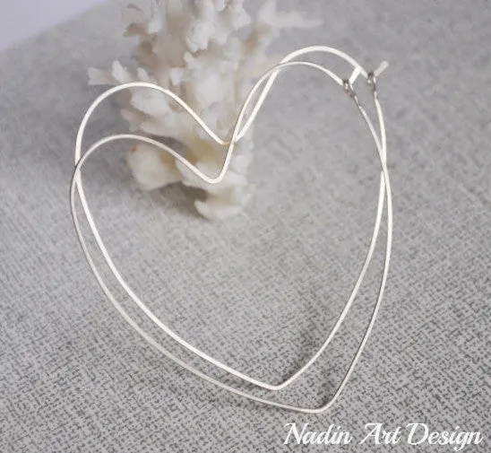 Heart Sterling Silver Hoop Earrings