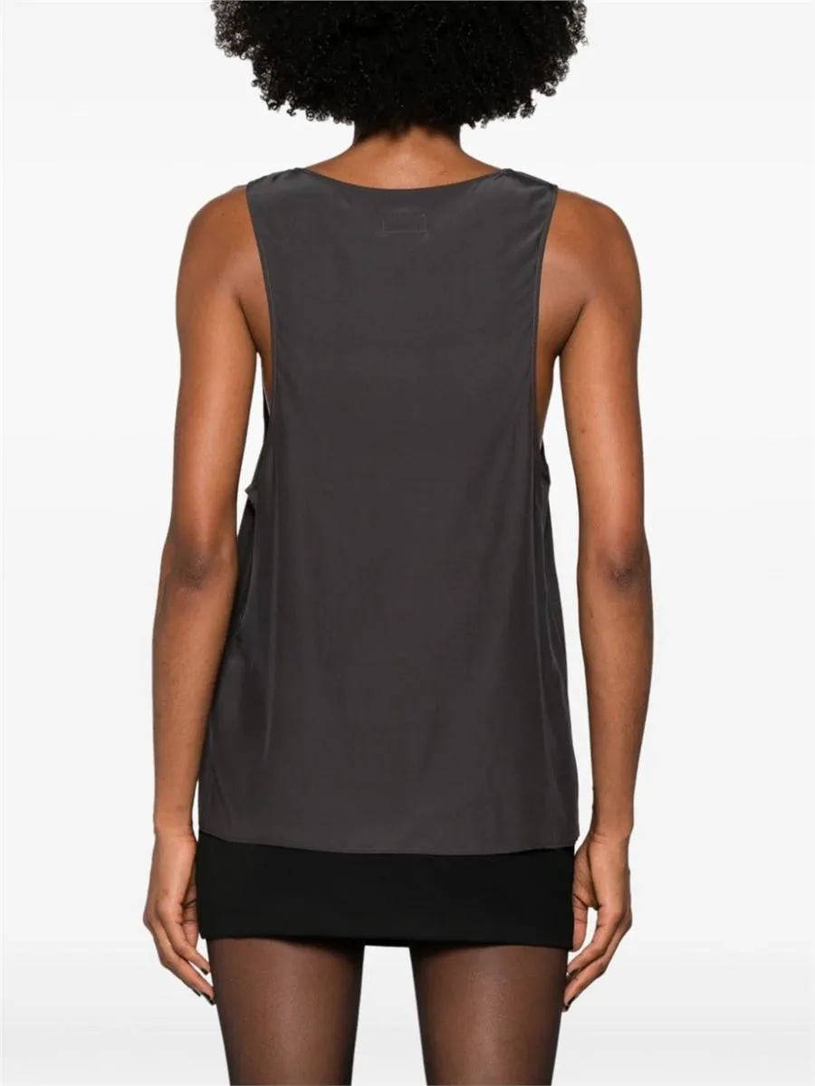 HENLEY-NECK SILK TANK TOP