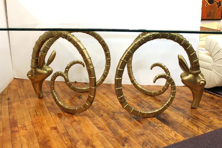 Hollywood Regency Ibex Head Dining Table Attributed to Chervet