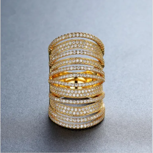 Huge 18k Gold Plated Full Micro-Pave CZ Statement Ring