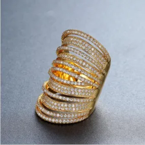 Huge 18k Gold Plated Full Micro-Pave CZ Statement Ring