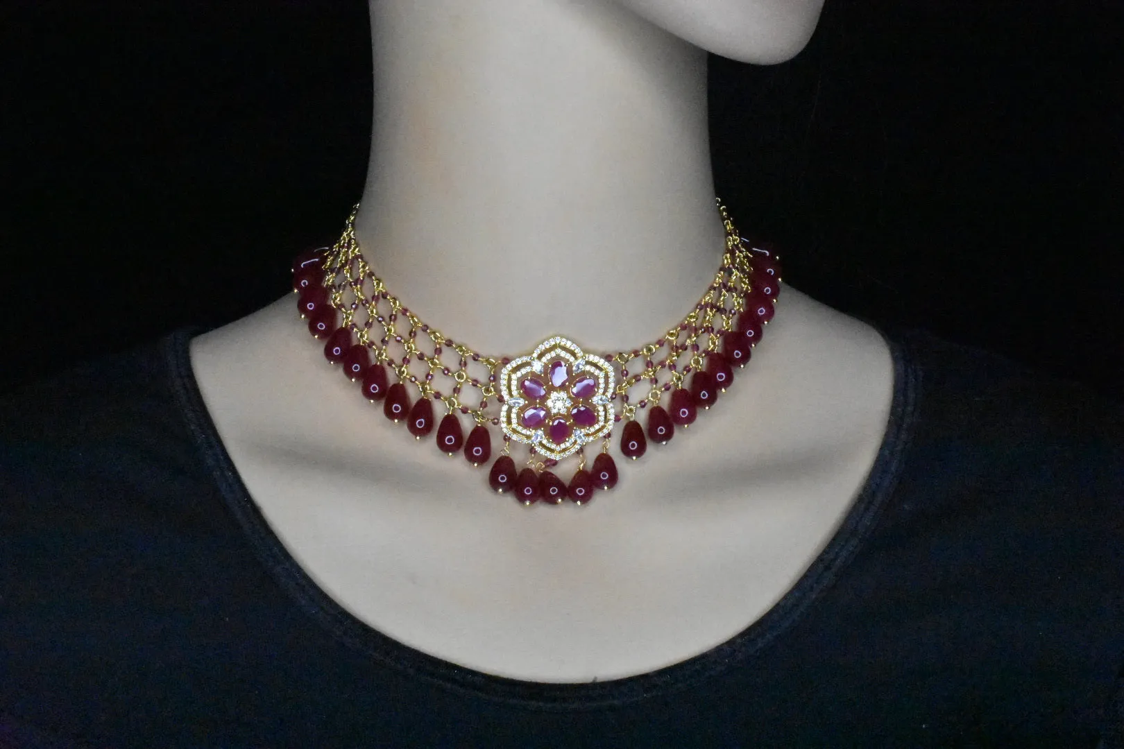 Jaali work Ruby Beeds Necklace