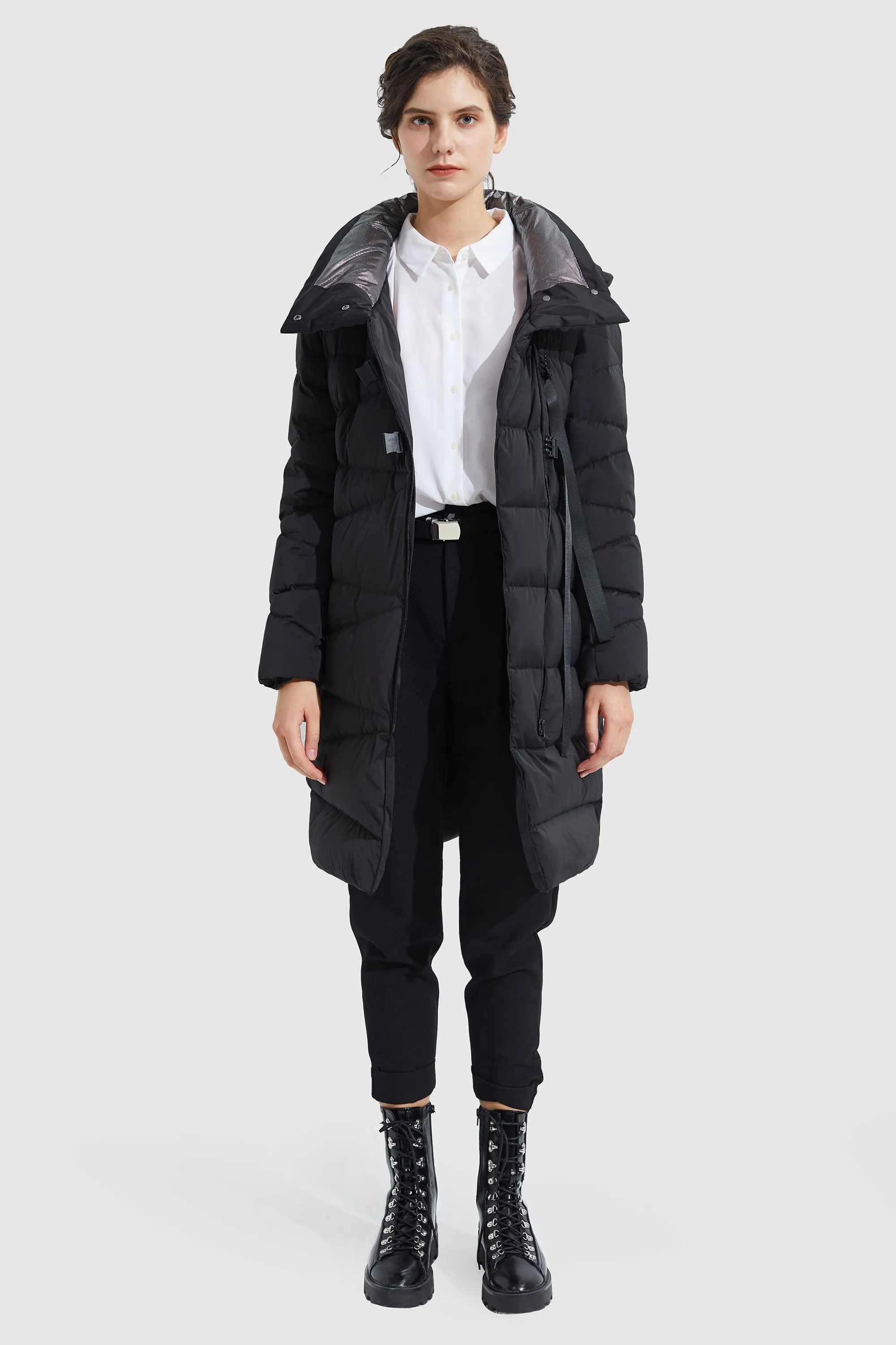 Long Hooded Asymmetric Puffer Jacket