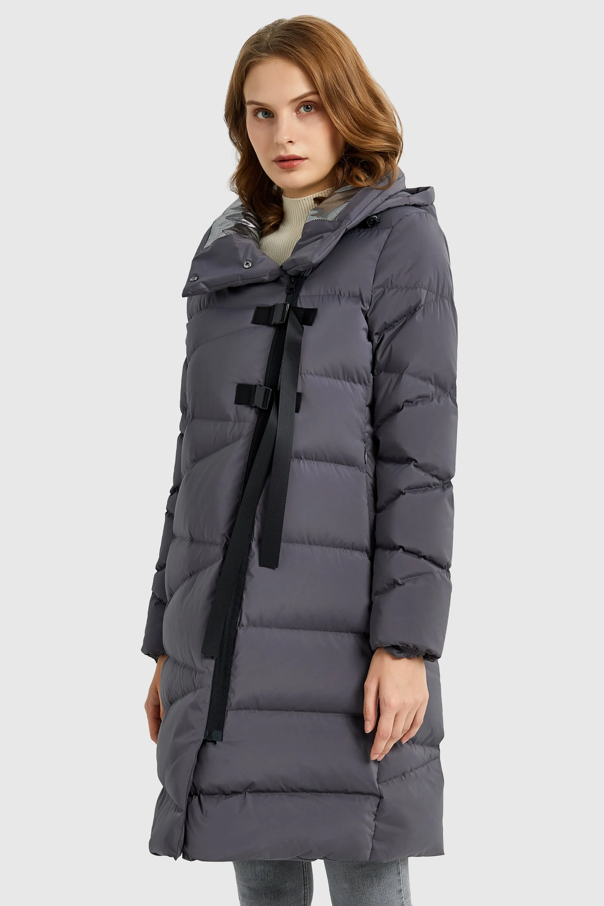 Long Hooded Asymmetric Puffer Jacket