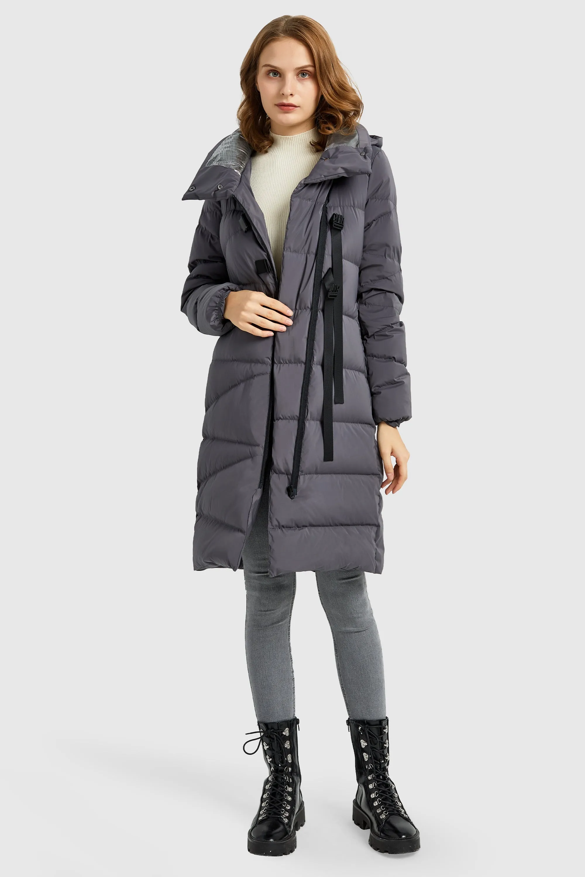 Long Hooded Asymmetric Puffer Jacket