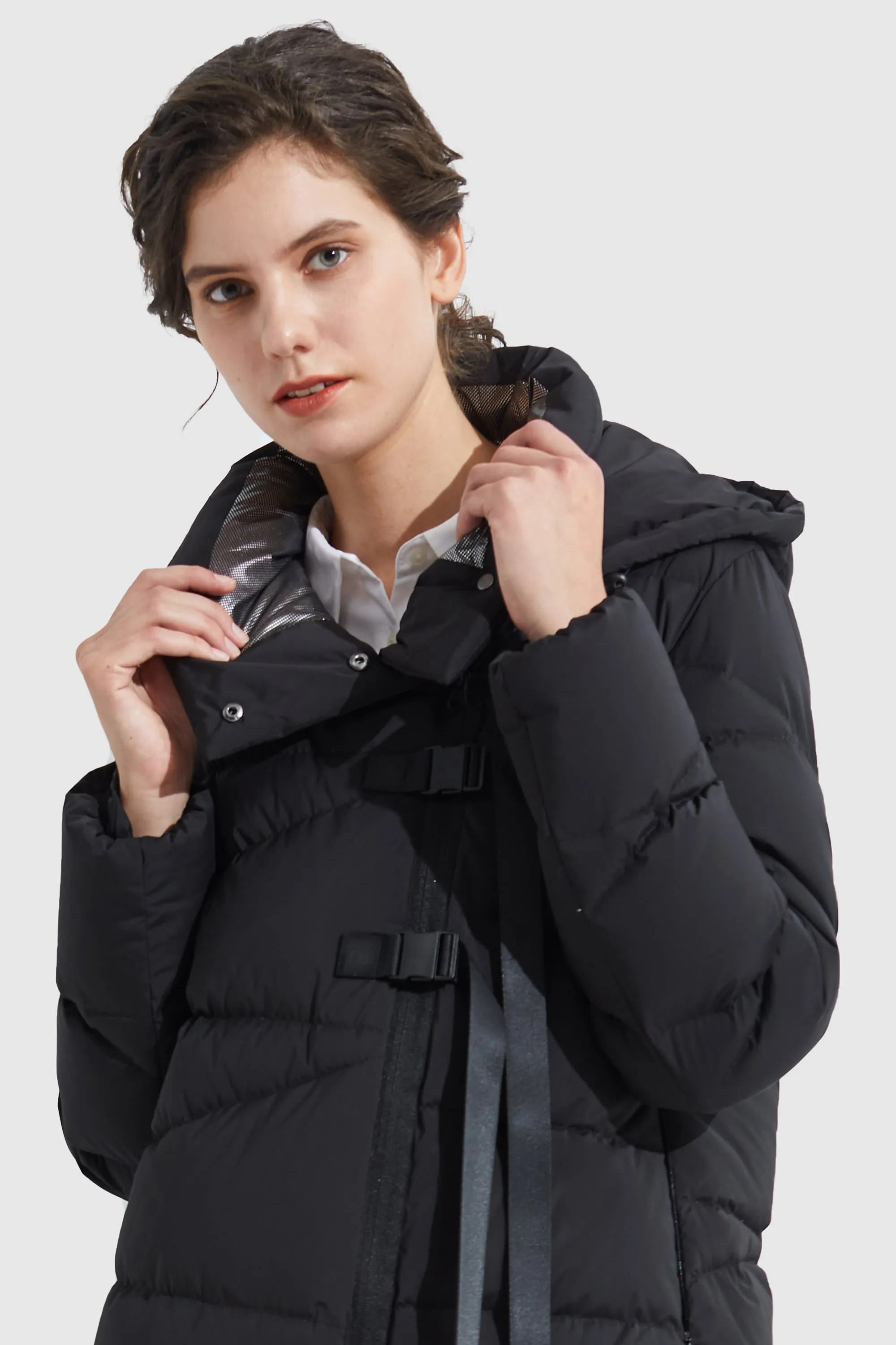 Long Hooded Asymmetric Puffer Jacket