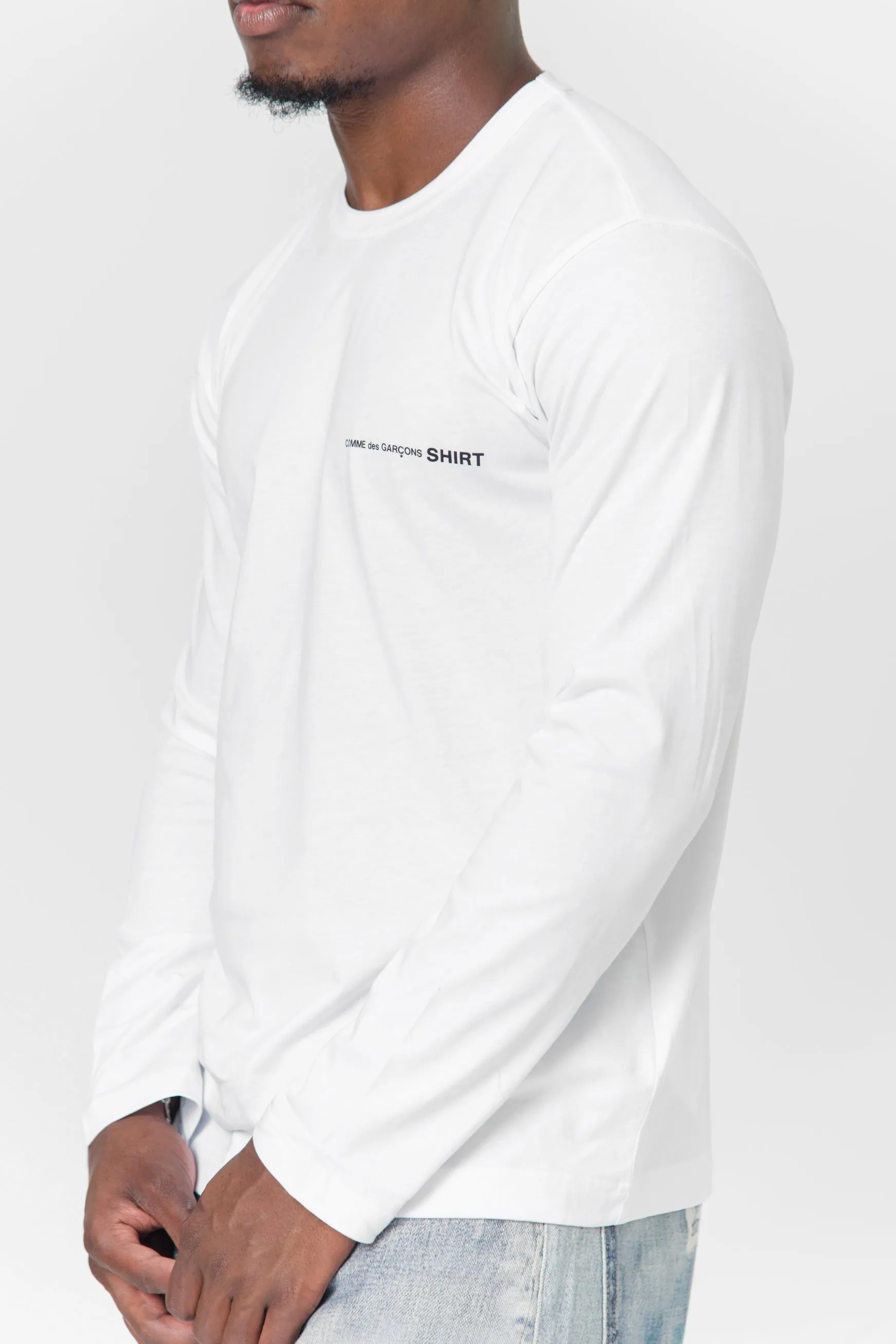 Long Sleeve Chest Print Logo Tee White T017