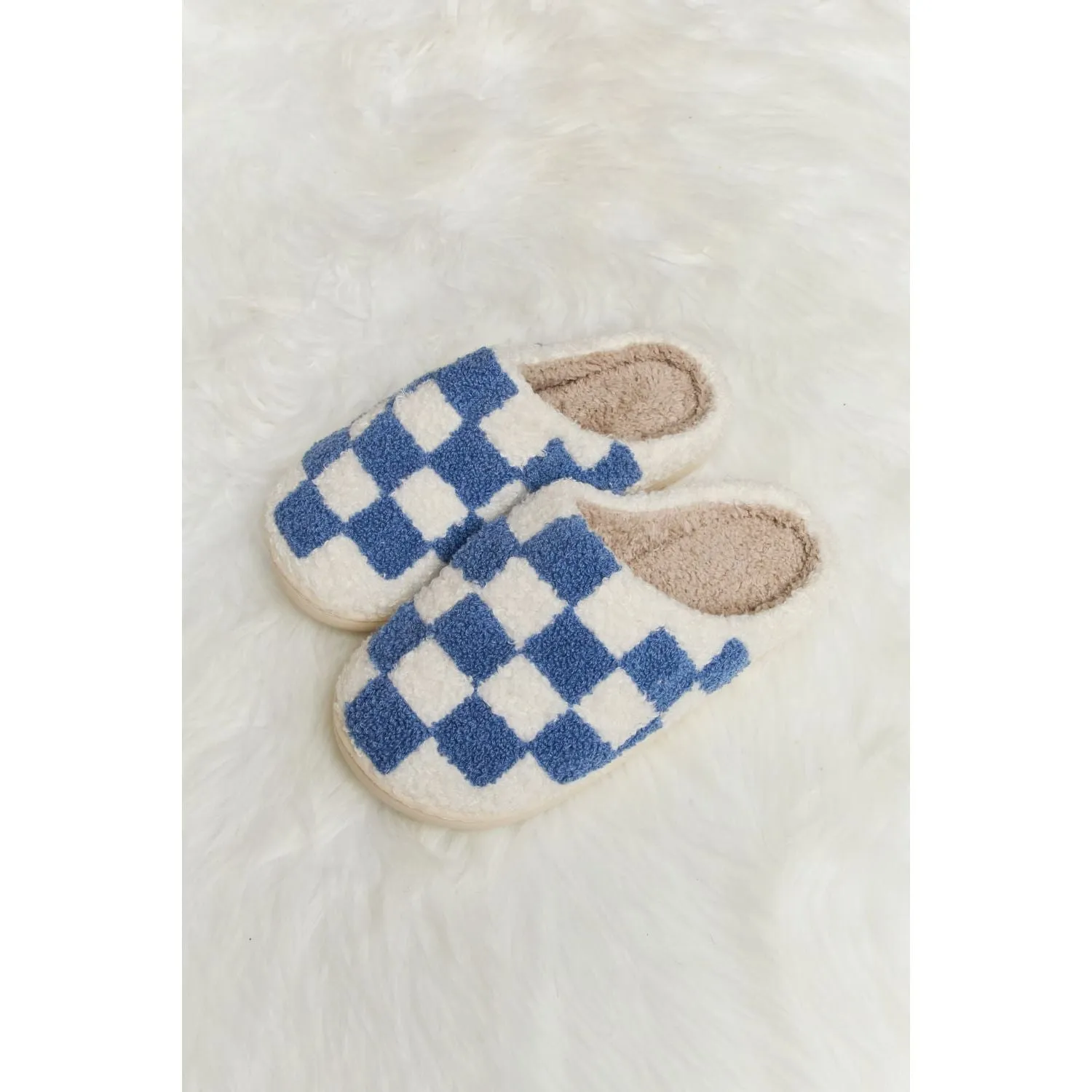 Melody Checkered Print Plush Slide Slippers