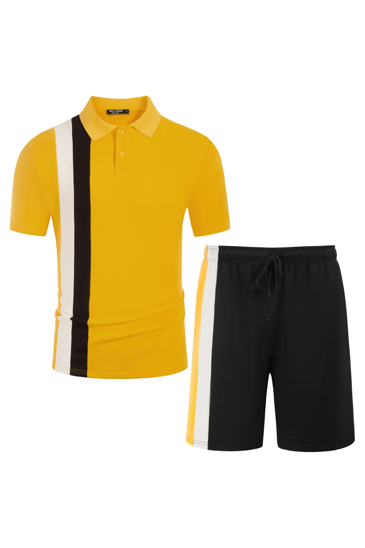 Men Contrast Color Outfits Casual Short Sleeve Polo-Shirt Shorts 2pcs Set