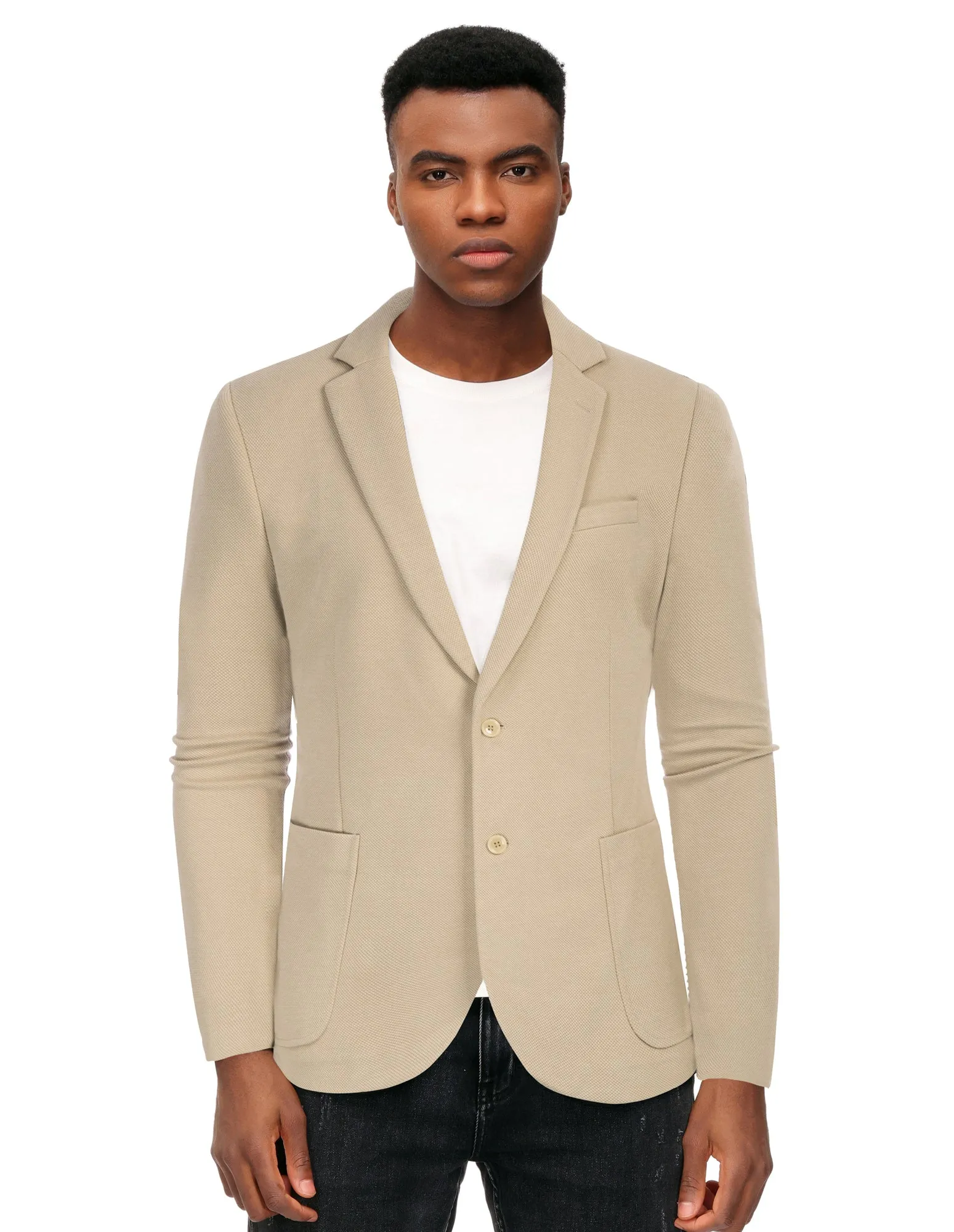 Mens Casual Knit Blazer Two Button Unlined Stretch Sport Coat Suit Jacket