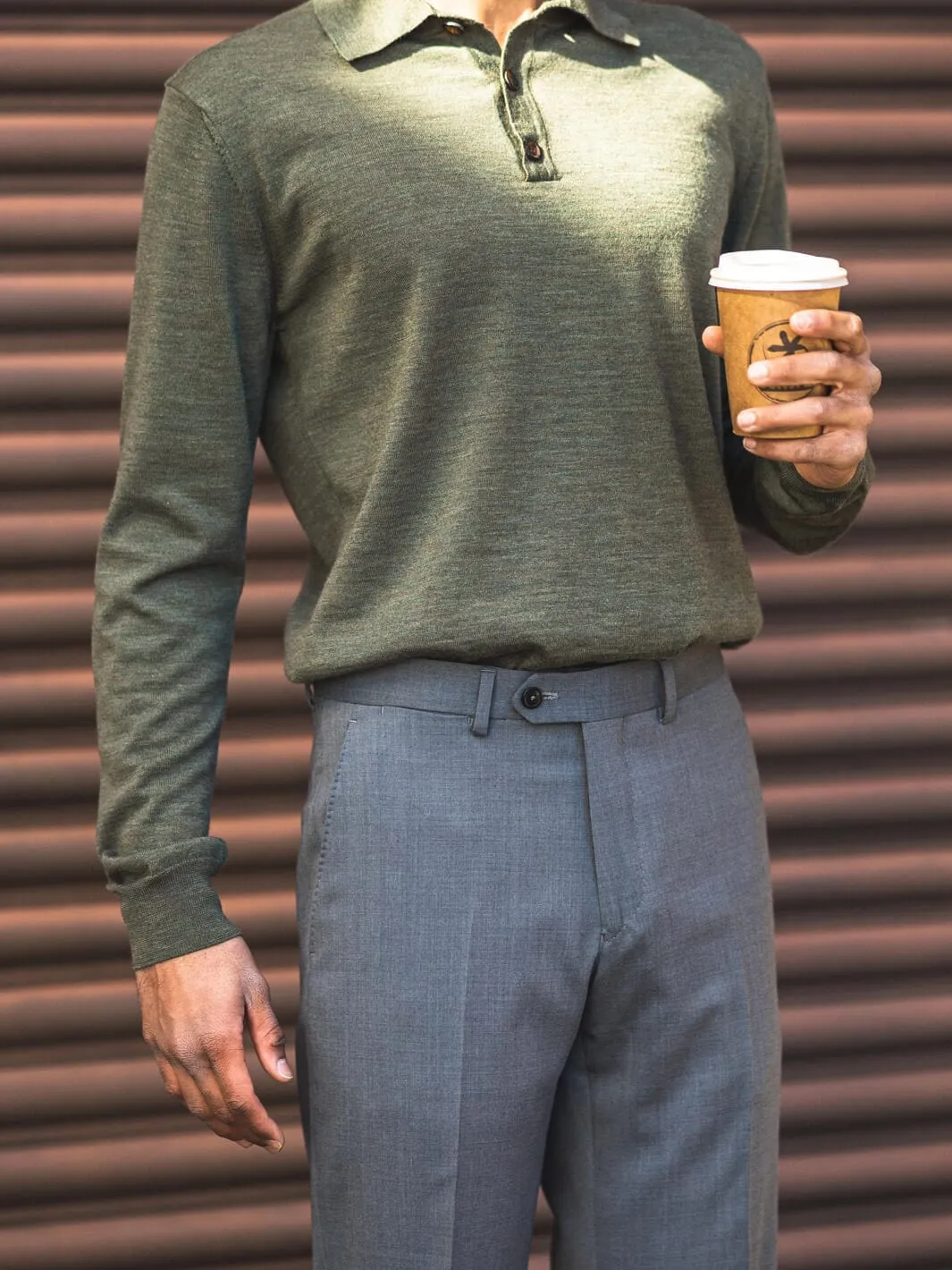 Merino Knit Long Sleeve Polo - Olive Green