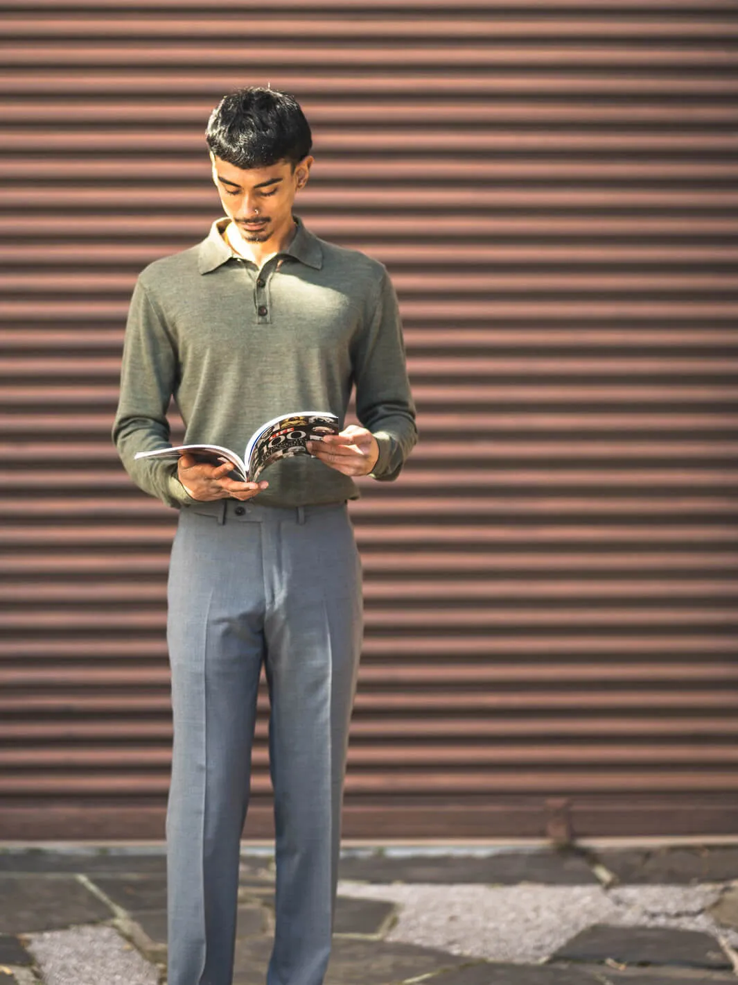 Merino Knit Long Sleeve Polo - Olive Green