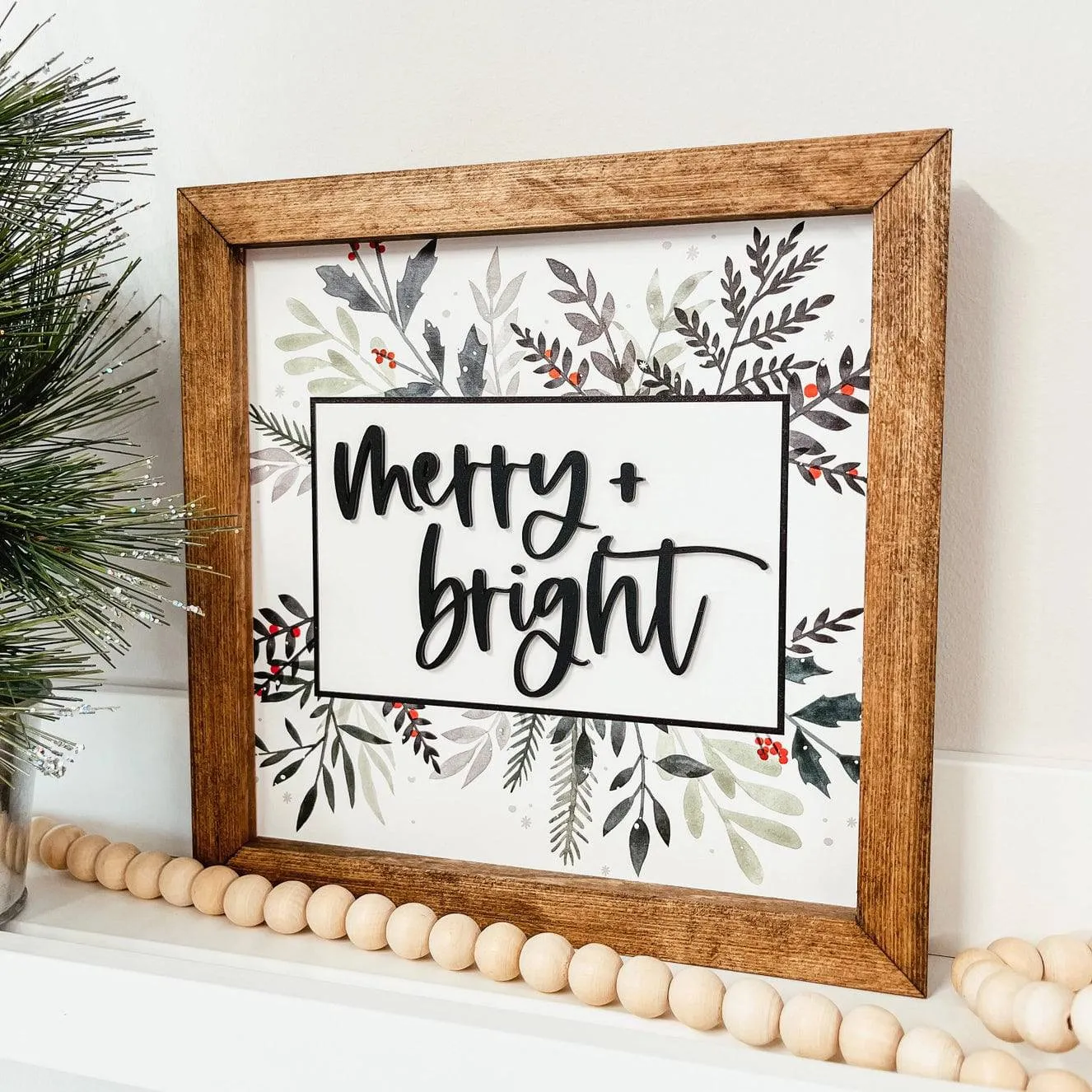 Merry   Bright 3D Framed Wood Sign