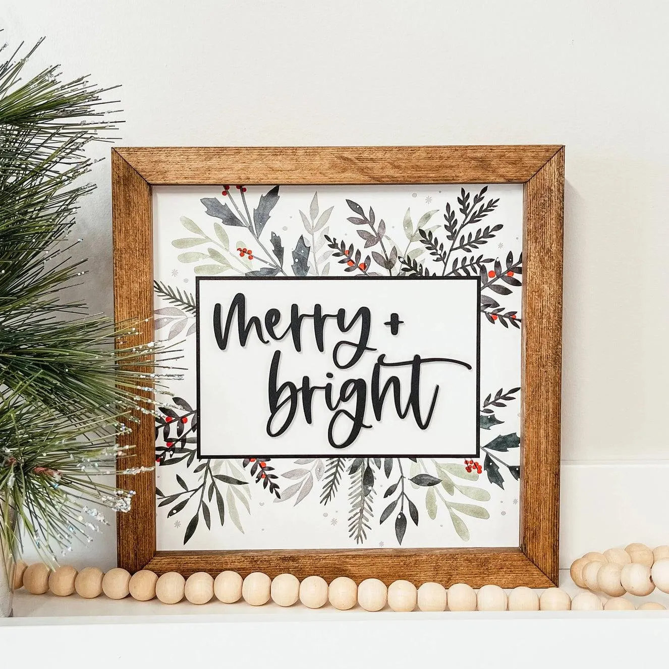 Merry   Bright 3D Framed Wood Sign