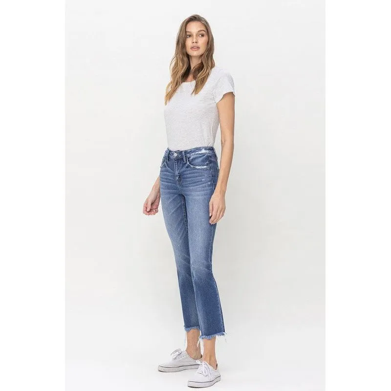 Mid Rise Crop Slim Straight Jeans