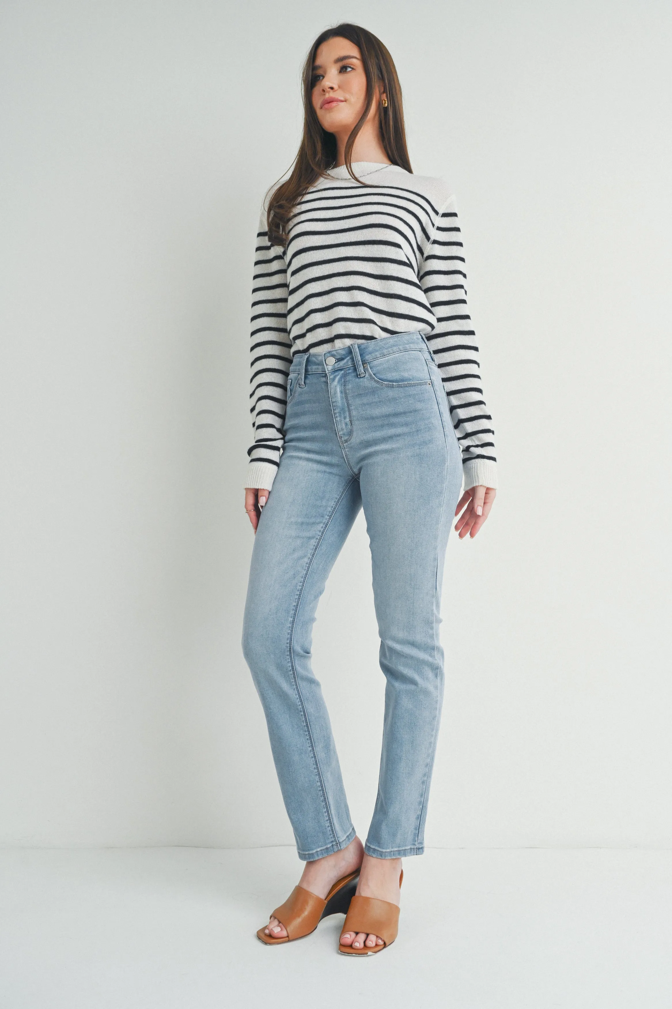 Mid Rise Longer Length Slim Straight