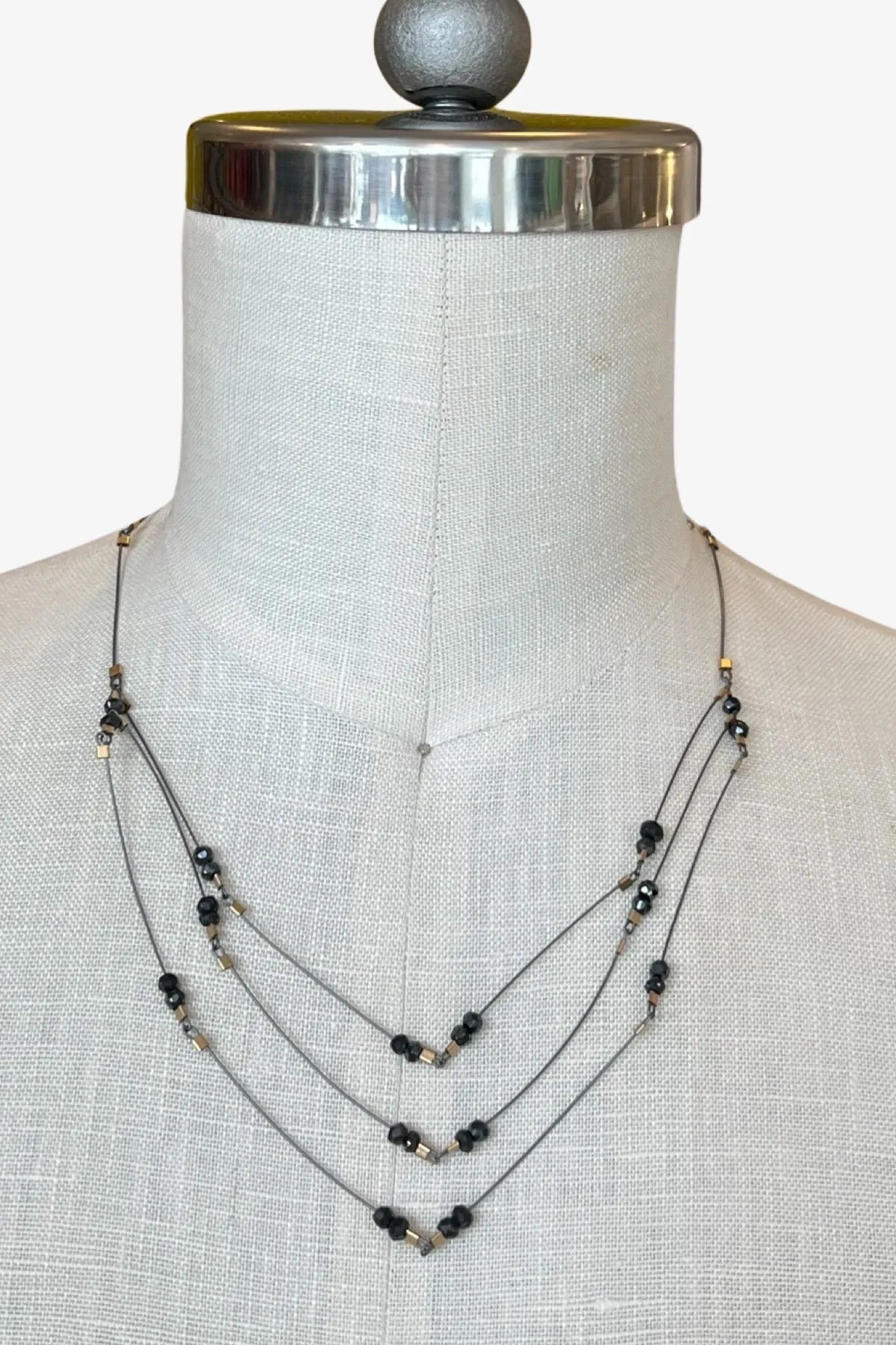 Mini Faceted Necklace | Spinel/Gunmetal/Gold