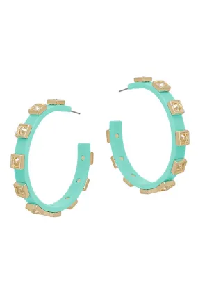 Mint and Gold Stud Acrylic Hoops