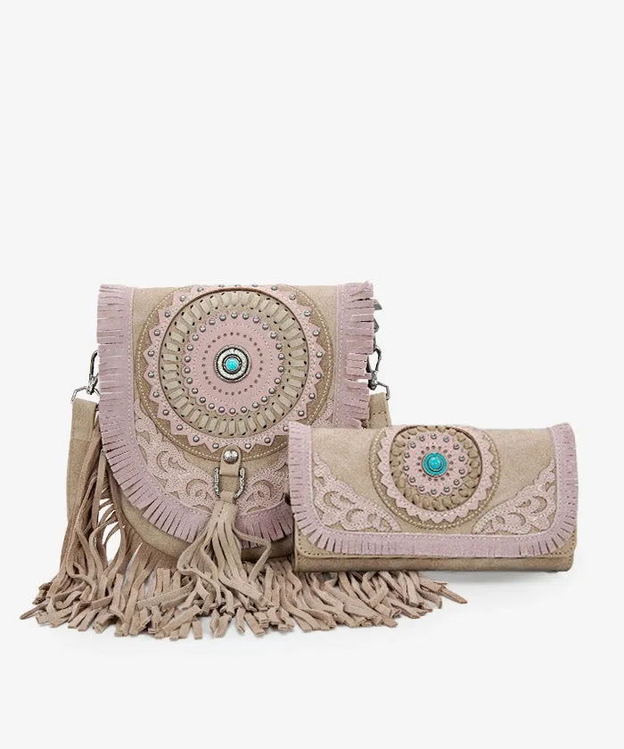 Montana West Concho Fringe Crossbody Purse Set