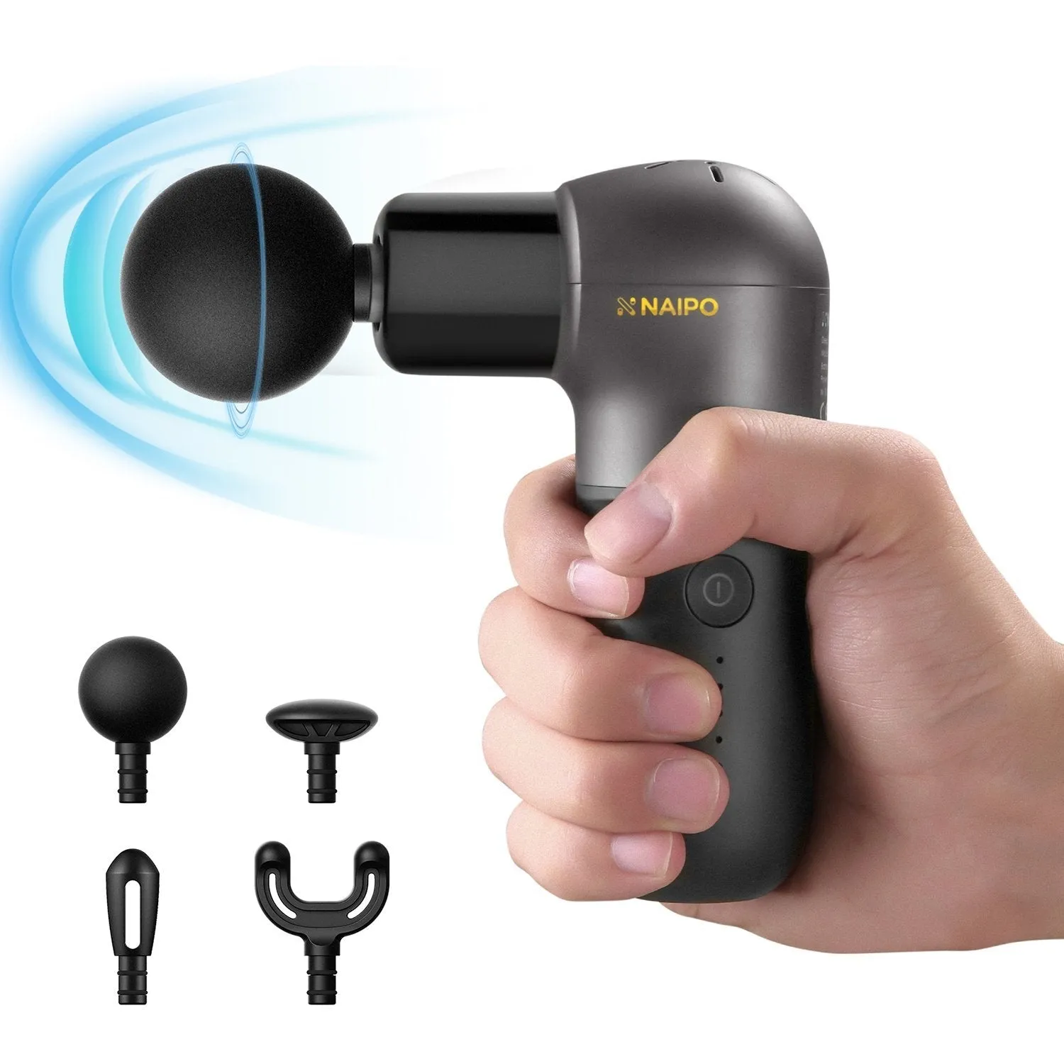 Naipo Mini Massage Gun 002 | Super Light and Portable, 5 Speeds, 4 Interchangeable Heads