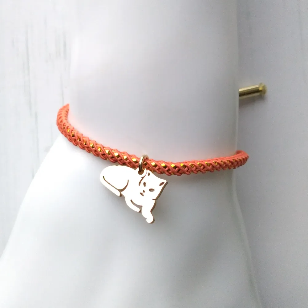 Olivia 2 Cat at Rest Metallic Cord Slider Bracelet