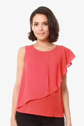 One Shoulder Chessa Nursing Top Coral Red