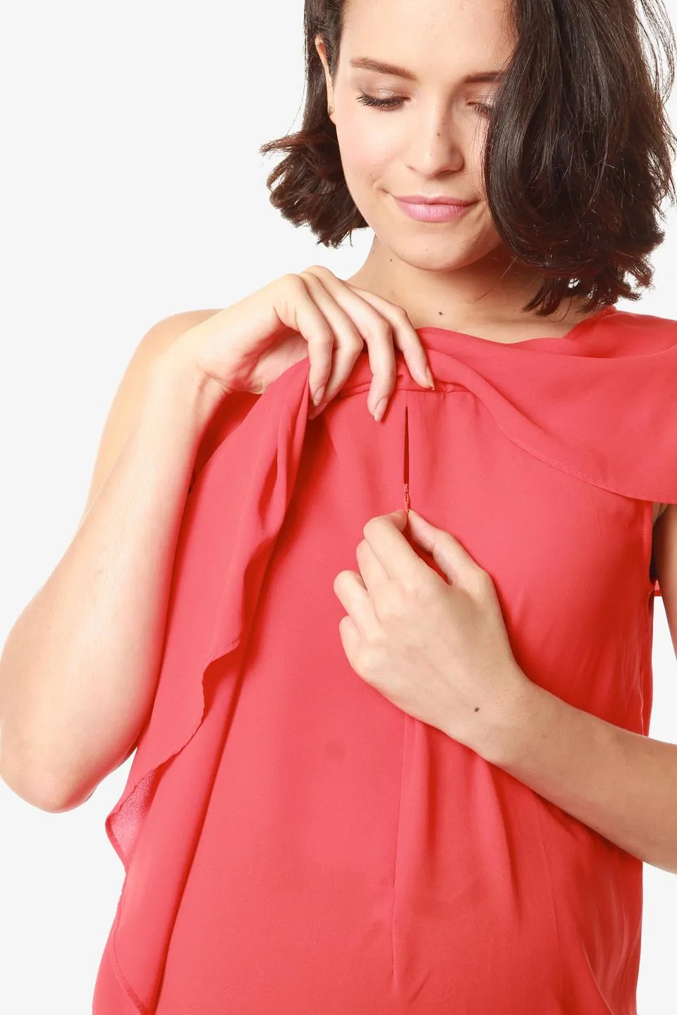 One Shoulder Chessa Nursing Top Coral Red