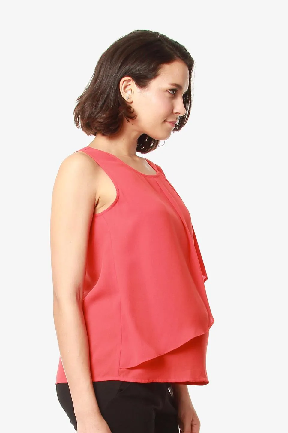 One Shoulder Chessa Nursing Top Coral Red