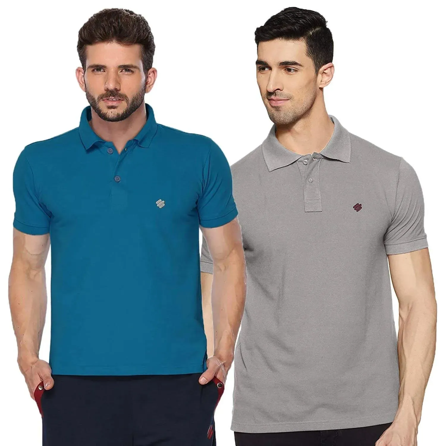 ONN Men's Cotton Polo T-Shirt (Pack of 2) in Solid Bright Blue-Grey Mellange colours