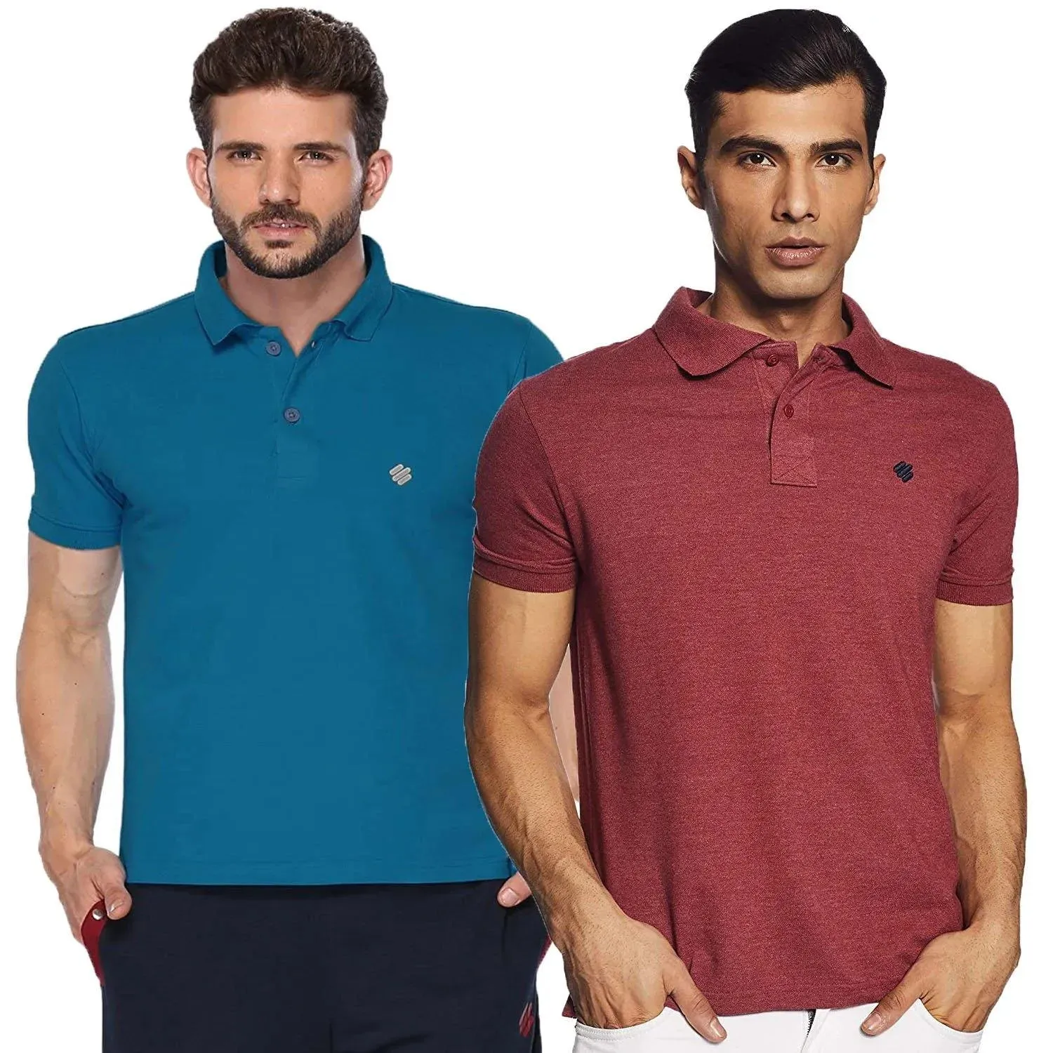 ONN Men's Cotton Polo T-Shirt (Pack of 2) in Solid Bright Blue-Wine colours