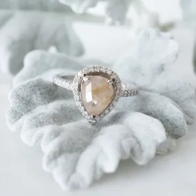 Pear Rose Cut Engagement Ring - Pear Shape Champagne Diamond Ring - Womens Rustic Damond Ring