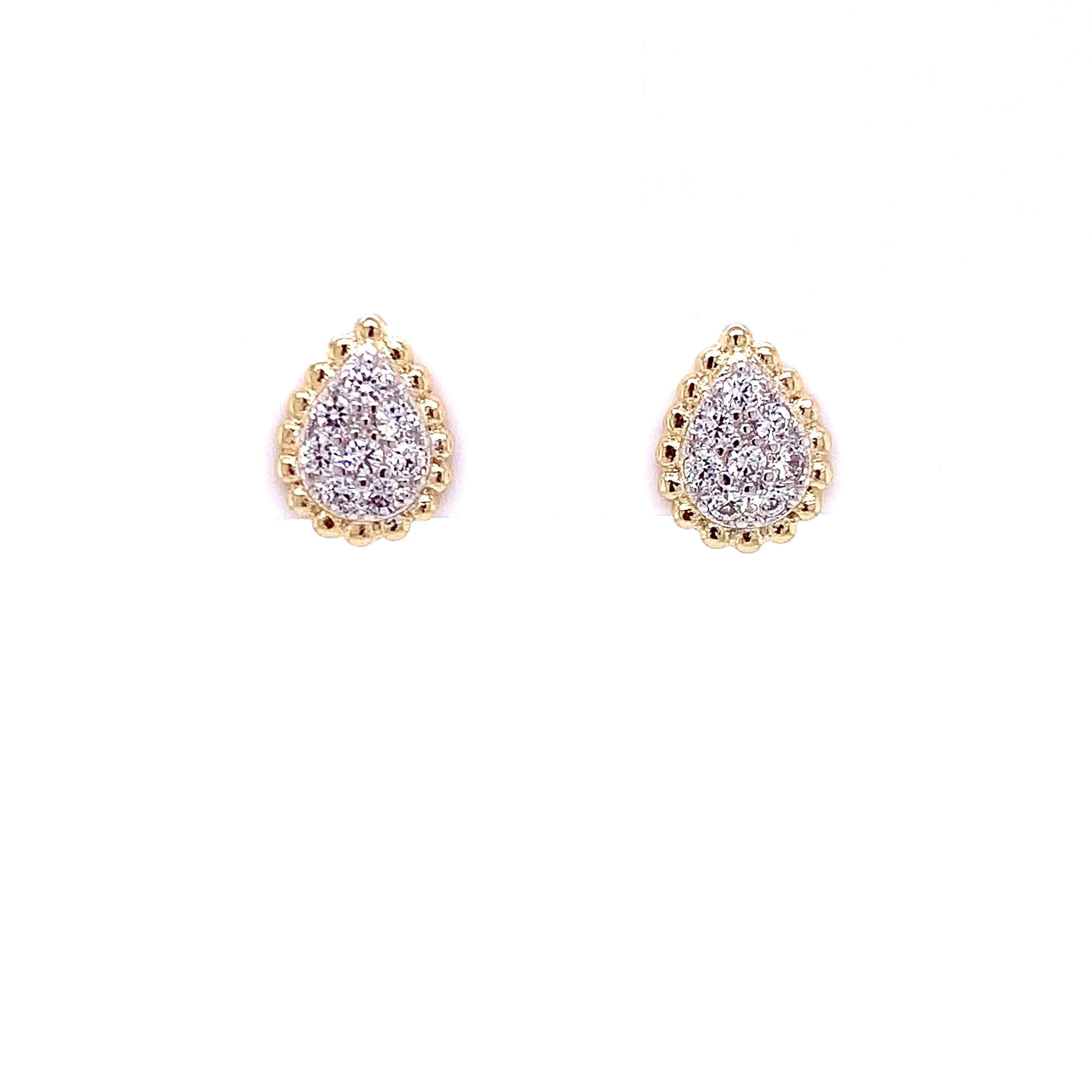 Pear Shaped Pave Earrings with Gold Border