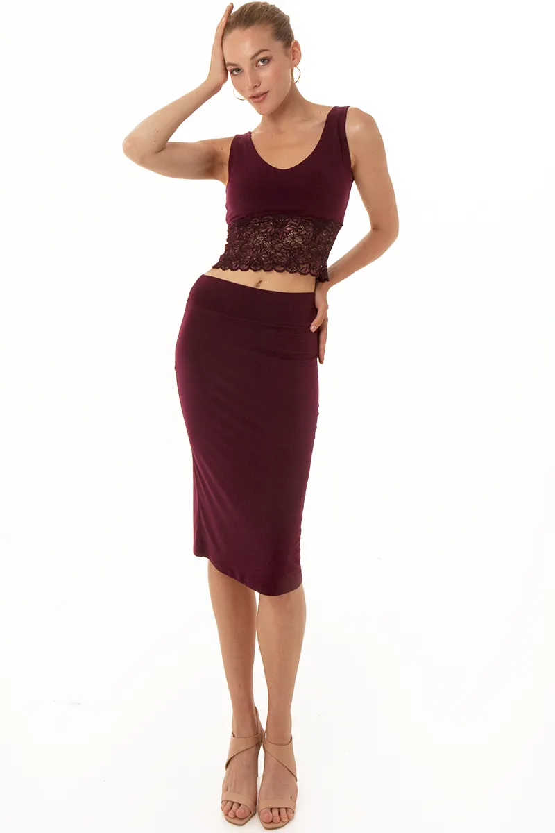 Pencil Skirt With Satin Back Ruffles