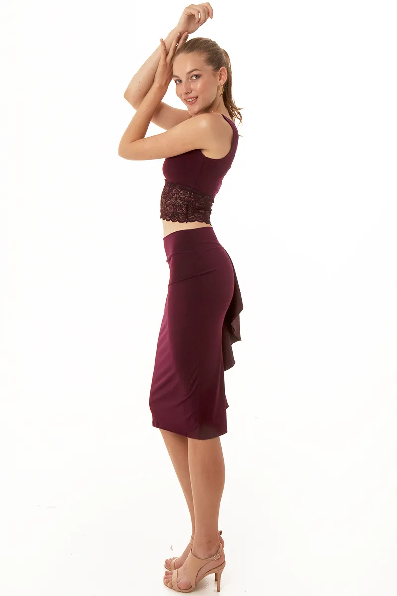 Pencil Skirt With Satin Back Ruffles