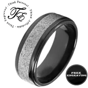 Personalized Men's Tungsten Promise Ring With IMI Meteorite Inlay - Engraved Ring