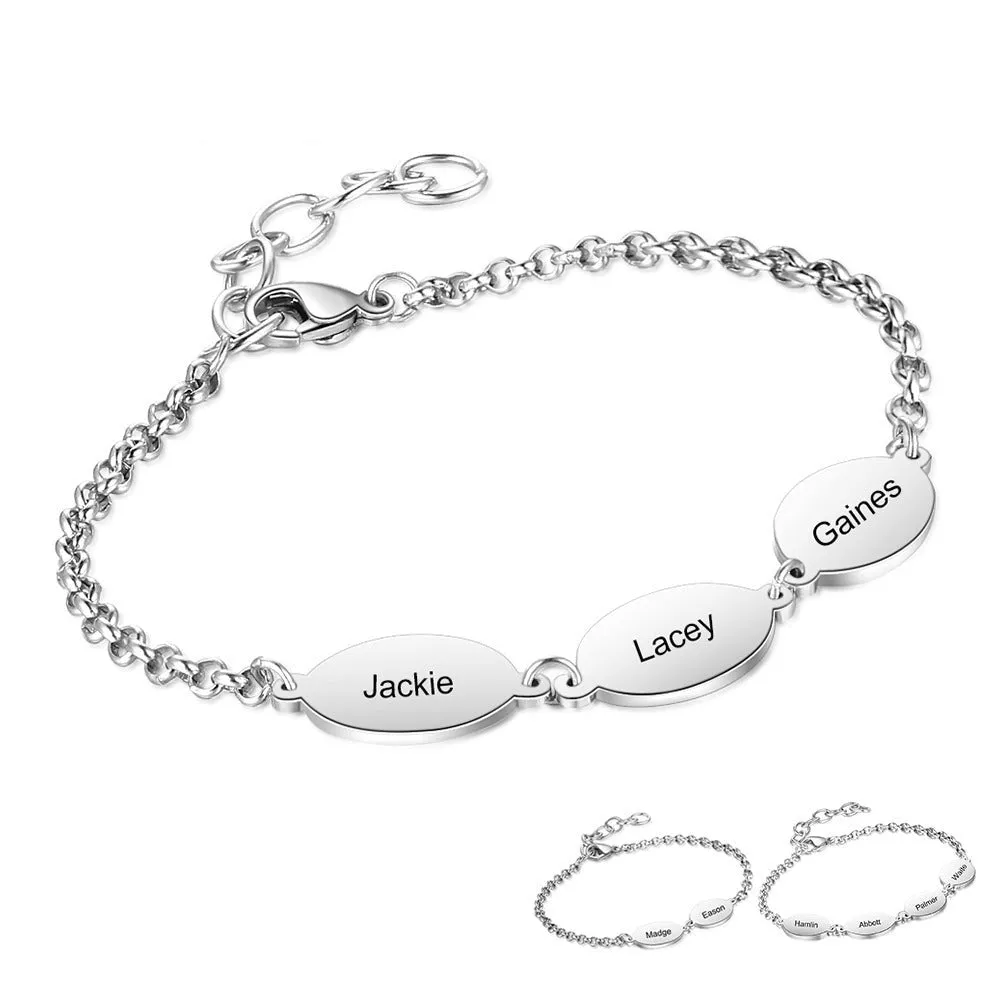 Personalized Oval Design 3 Names Chain Bracelets