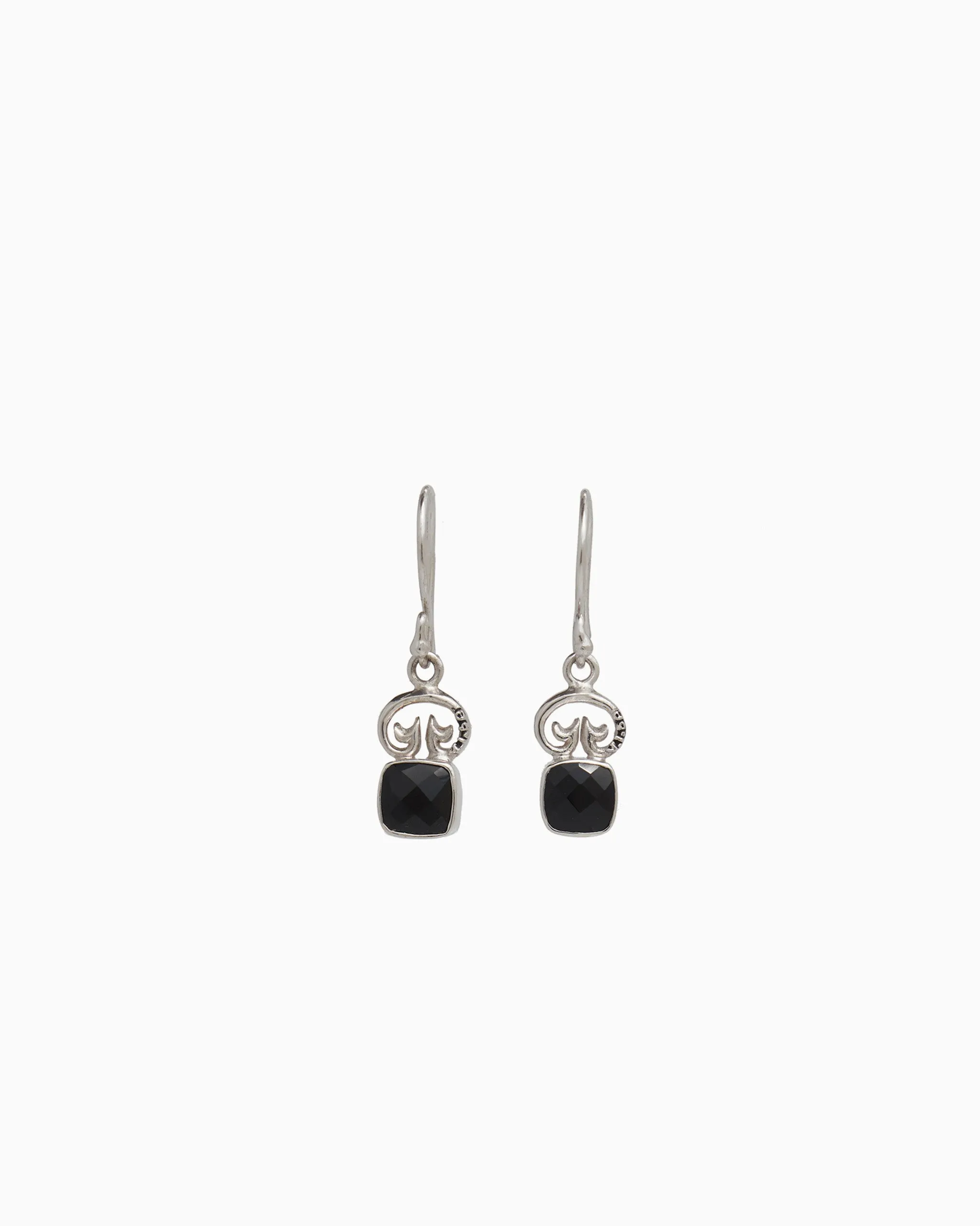 Petroglyph & Square Stone Drop Earrings - Black Onyx