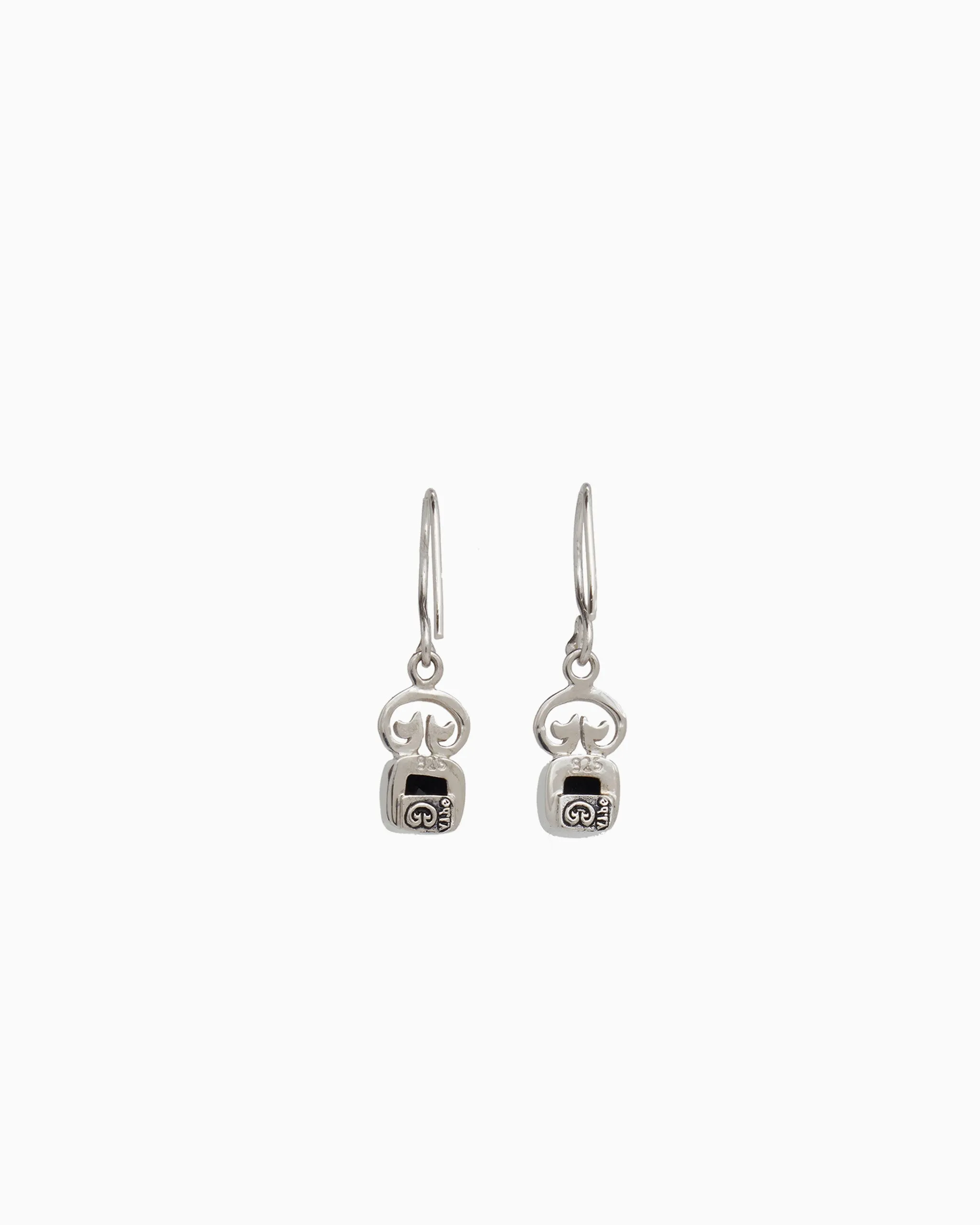 Petroglyph & Square Stone Drop Earrings - Black Onyx