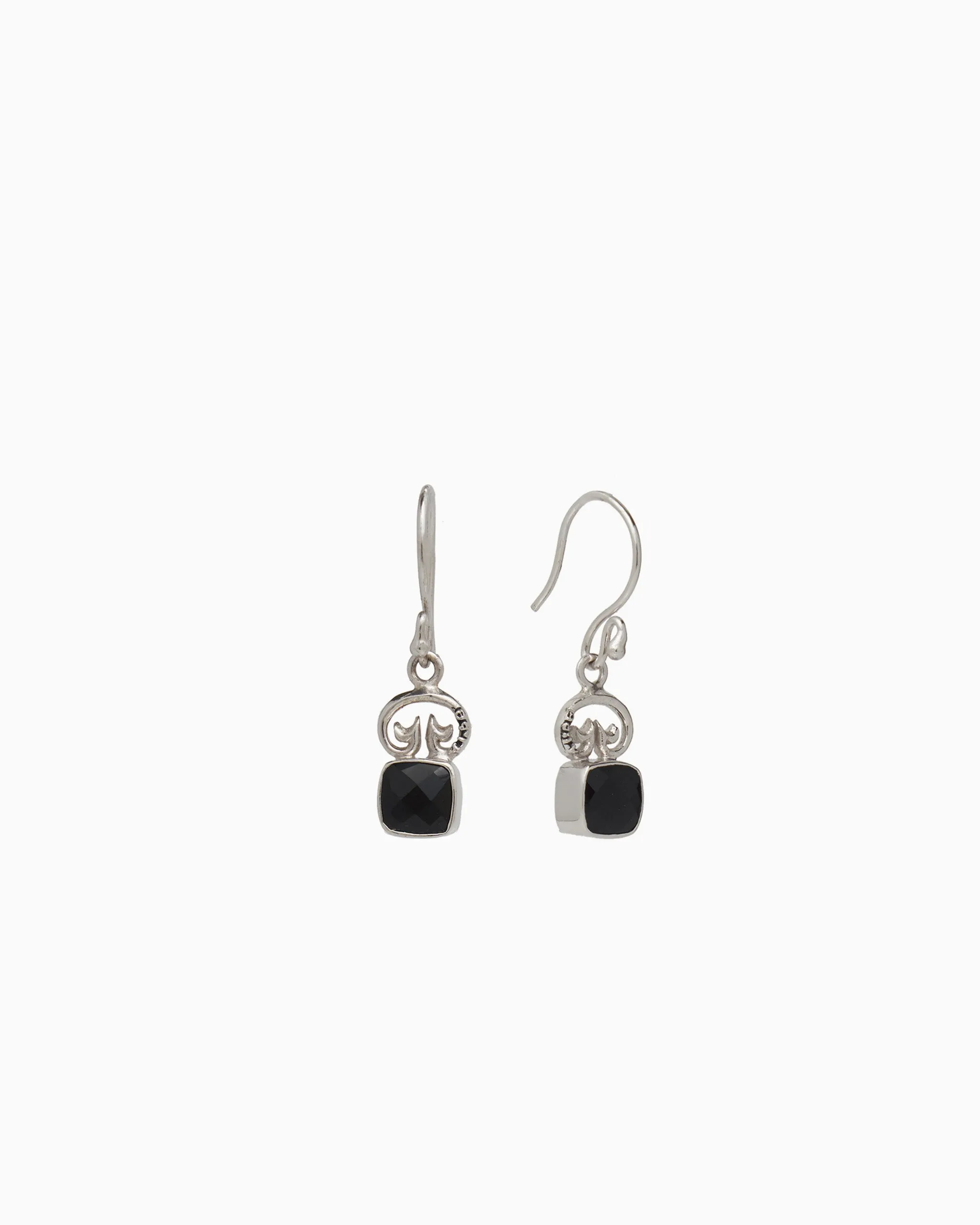 Petroglyph & Square Stone Drop Earrings - Black Onyx