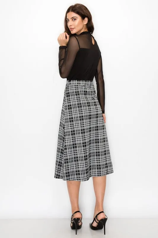 Plaid Midi Skirt in Black