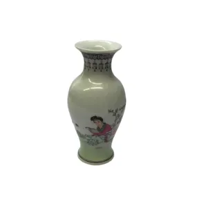 Porcelain Bud Vase with Reading Figure