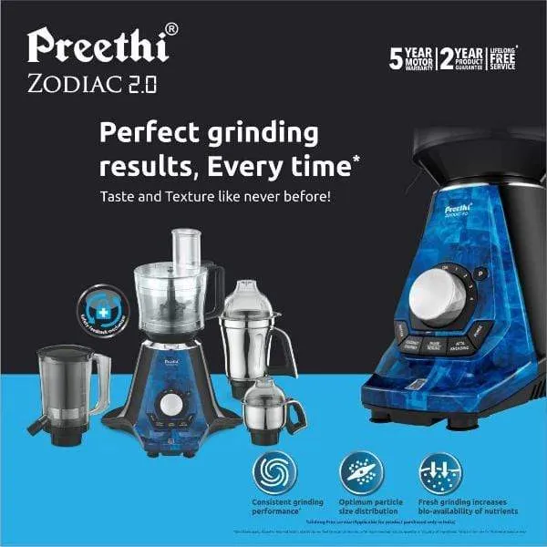 Preethi Zodiac 2.0 MG235 750-Watt Mixer Grinder with 4 Jars (Black)