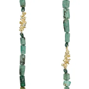 Raw Emerald Necklace with Diamond Encrusted Clusters