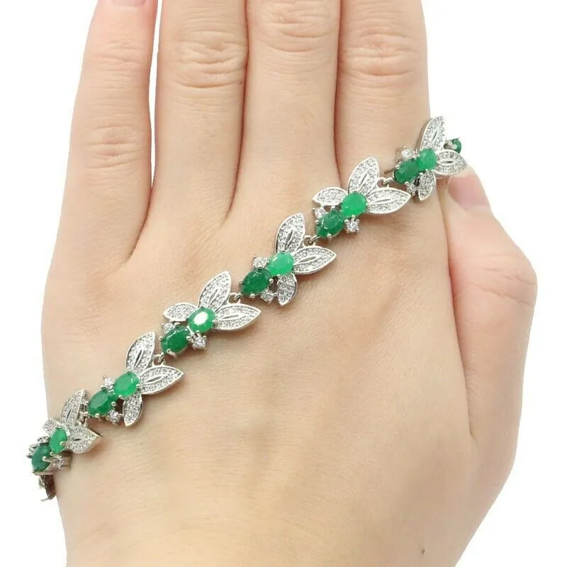 Real Natural Emerald Micro-Pave CZ Tennis Bracelet