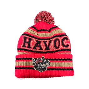 Retro Red Varsity Knit Pom Beanie