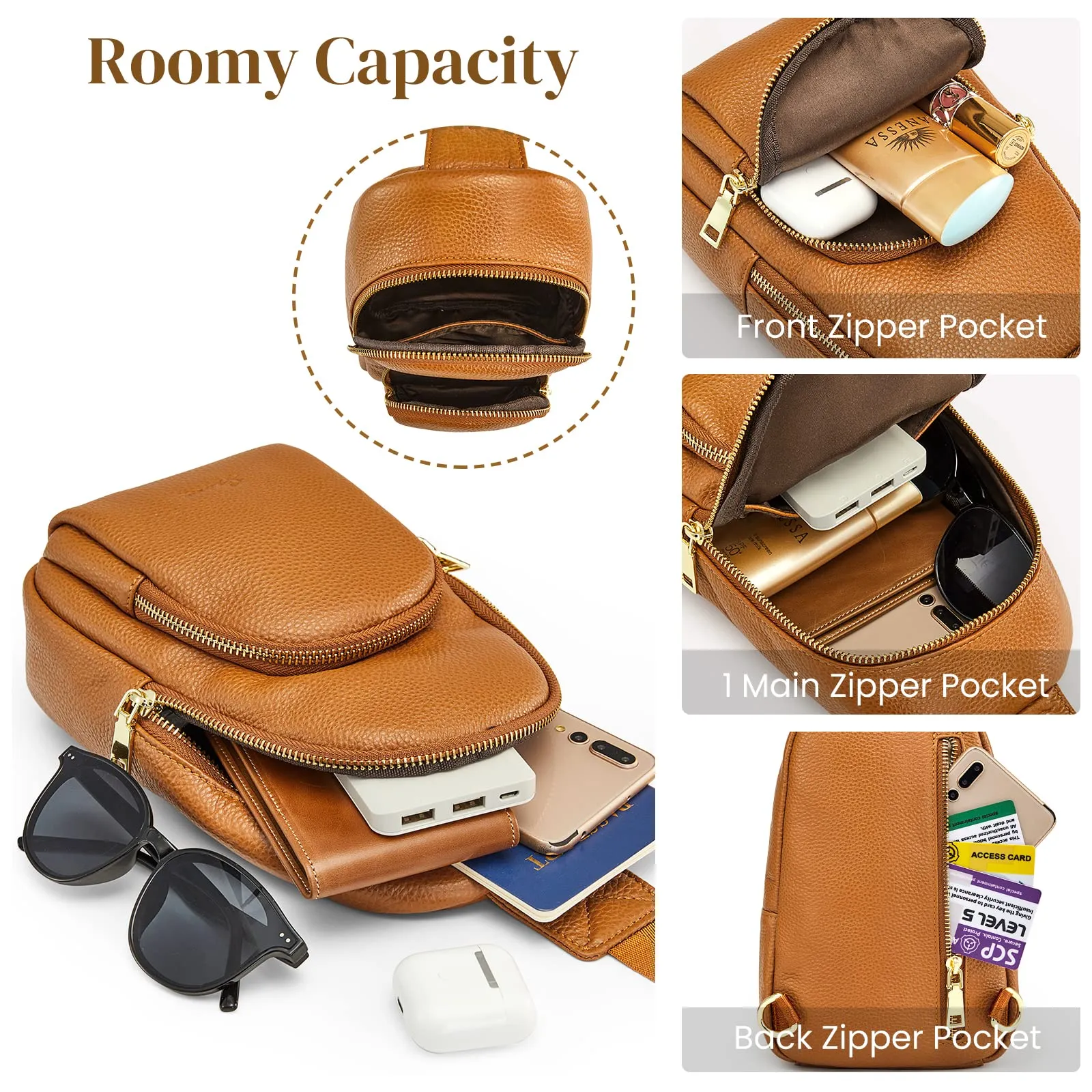 RFID Blocking Leather Sling Chest Bags Gifts For Women