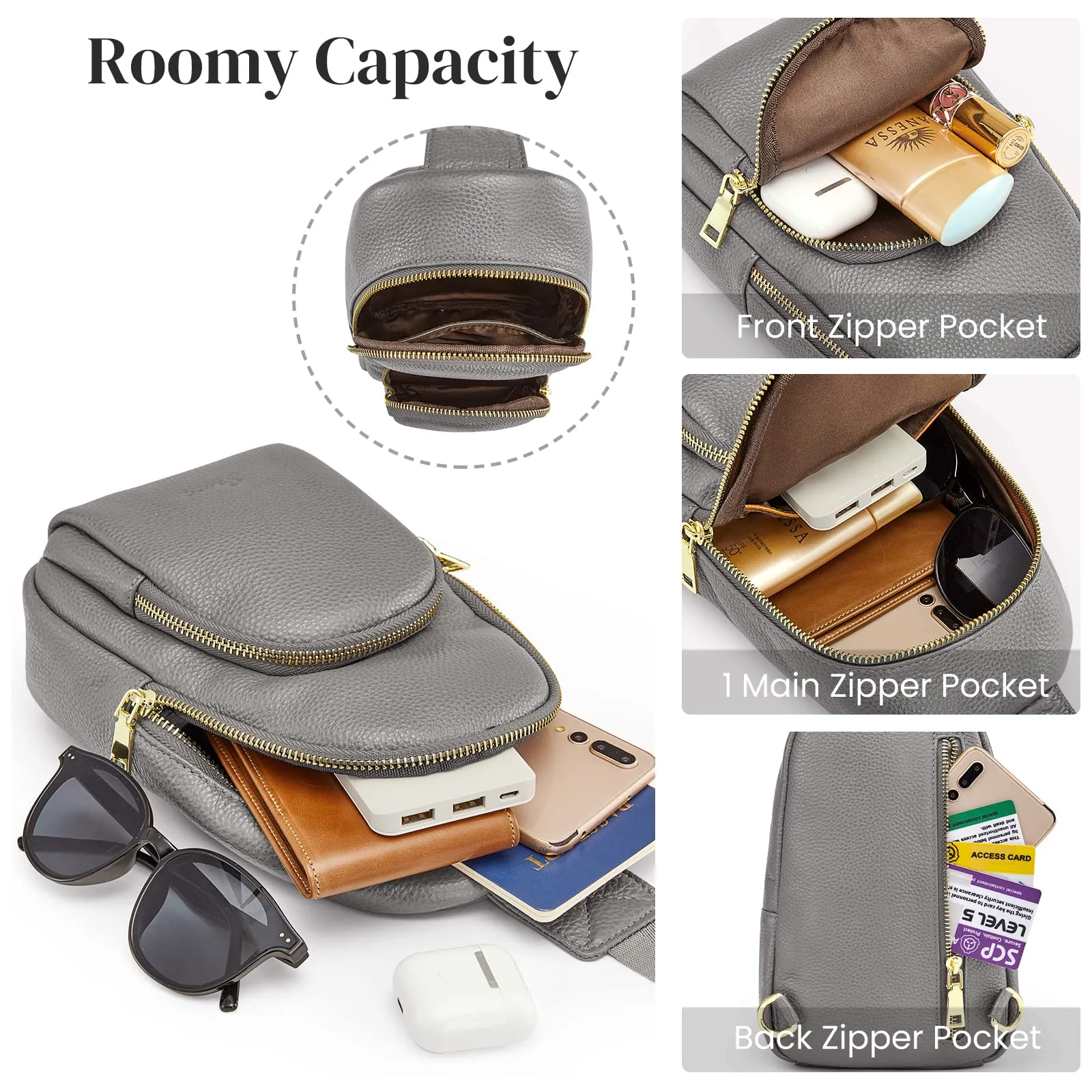 RFID Blocking Leather Sling Chest Bags Gifts For Women