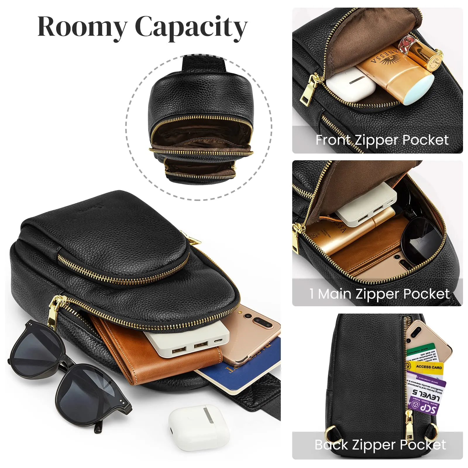 RFID Blocking Leather Sling Chest Bags Gifts For Women